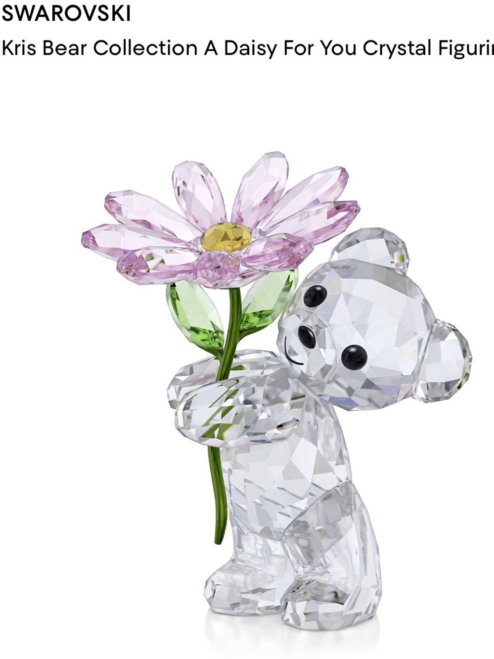 Swarovski Crystal Bear with Pink Flower — Clear and Pink Accent NEW WITH BOX